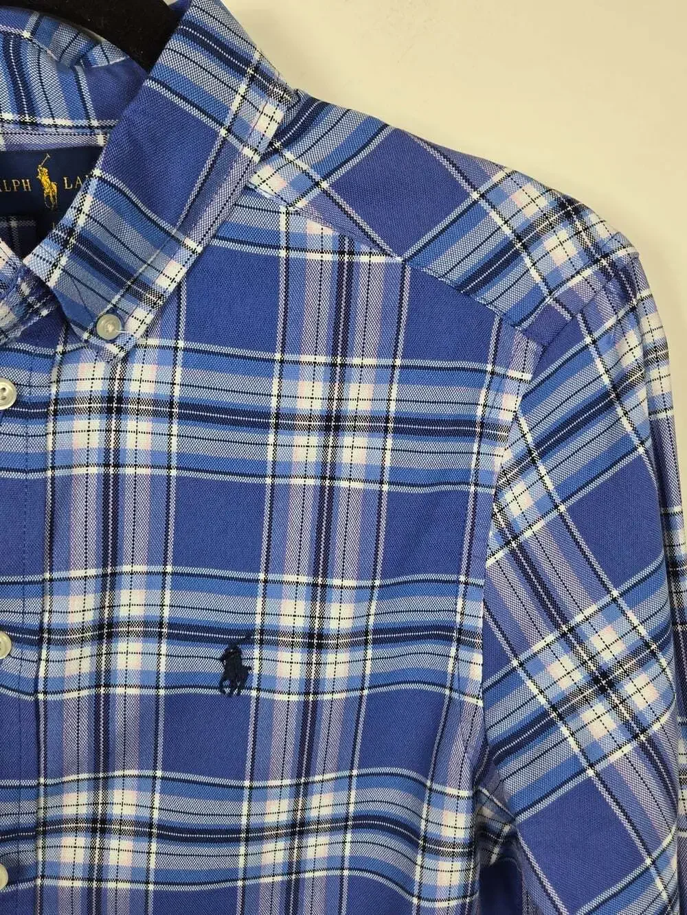 Ralph Lauren Kids Blue Plaid Button Down Shirt Pony Logo L 14-16